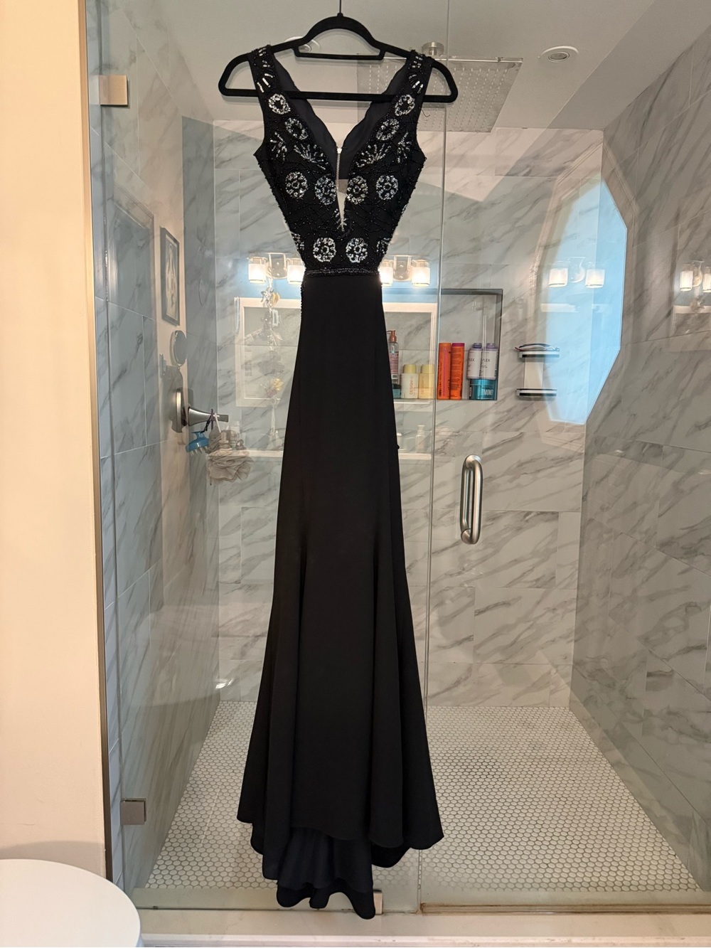 Sherri Hill Black Beaded V-Neck Prom Gown